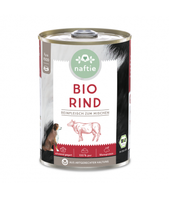 Hundenassfutter Reinfleischdose 100% Bio Rind 400g Dose von naftie