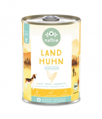 Bio-Nassfutter Menü für Hunde Land Huhn 400g Dose von naftie