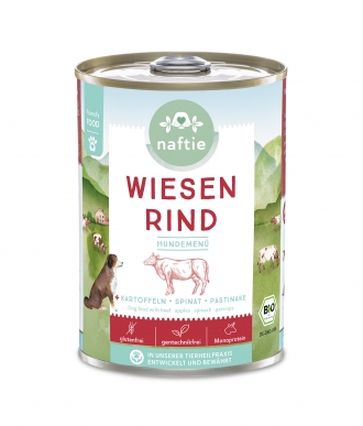 Bio-Nassfutter Menü für Hunde Wiesen-Rind 400g Dose von naftie