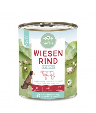 Bio-Nassfutter Menü für Hunde Wiesen-Rind 800g Dose von naftie