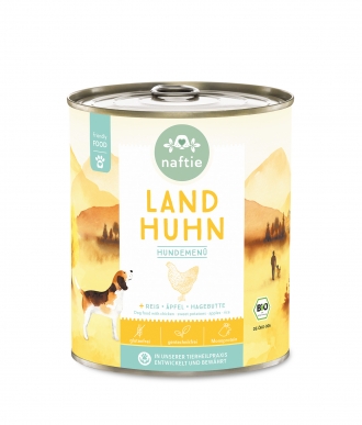 Bio-Nassfutter Menü für Hunde Land Huhn 800g Dose von naftie