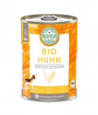 Reinfleisch pur für Hunde Bio-Huhn 400g Dose von naftie