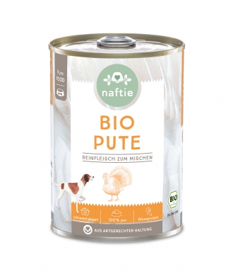 Bio Reinfleisch für Hunde 100% Bio-Pute 400g Dose von naftie
