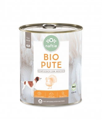 Bio Reinfleisch für Hunde 100% Bio-Pute 800g Dose von naftie
