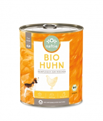 Reinfleisch pur für Hunde Bio-Huhn 800g Dose von naftie