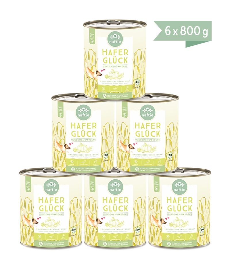 Veganes Hundefutter Nassfutter Bio Hafer Glück+ Sparpaket 6x800g Dosen