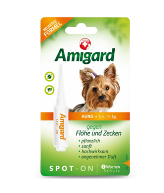 Spot-On Zeckenschutzmittel für Hunde bis 15kg für eine Anwendung hergestellt von Amigard