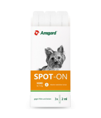 Spot-On Zeckenschutzmittel für Hunde bis 15kg für drei Monate Anwendung hergestellt von Amigard